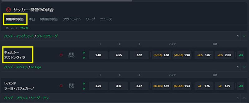 ライブベット画面